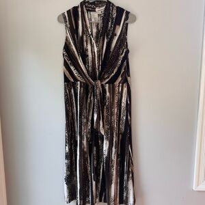 Dana Buchman Abstract Geometric Pattern Striped Dress Midi Dress with Tie Front